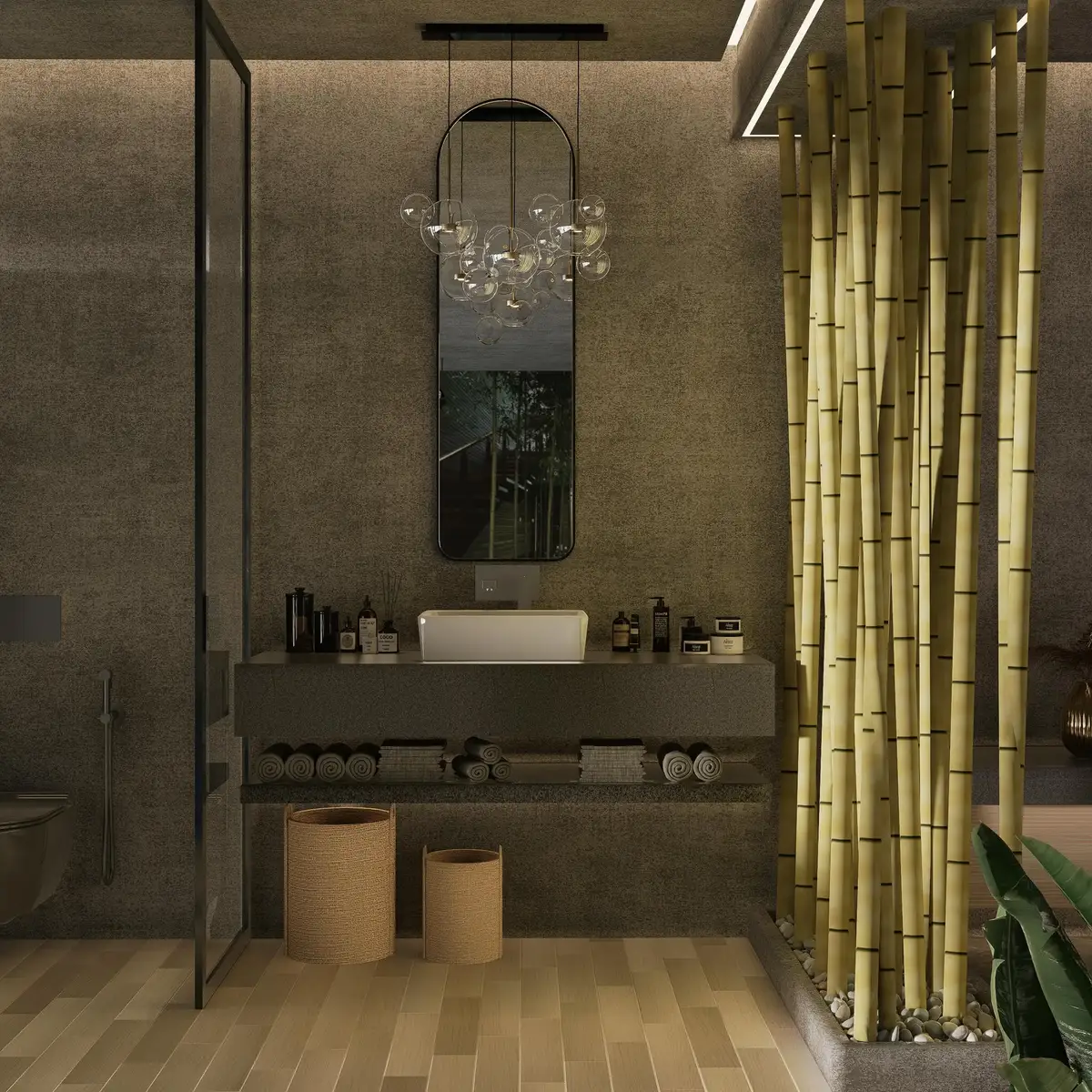 Luxurioeses Badezimmer nach Komplettsanierung mit bodengleicher Dusche